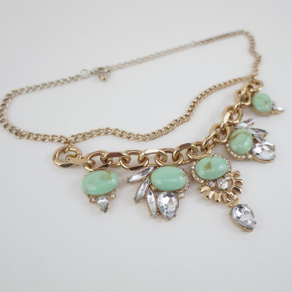 Chunky Mint Green Faux Crystal Statement Necklace - Picture 6 of 8